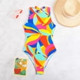 thumbnail image 5 of TSADFHJI Womens Swimsuits Tankini Women's Tropical Print Zip Back Swimsuit High Neck Bathing Suit S Black, 5 of 5