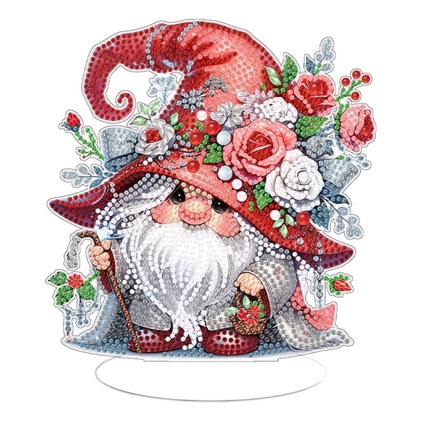 Kit de arte de escritorio de una cara con gnomo de diamante acrílico, decoración para puerta del hogar (gnomo rosa)