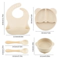 thumbnail image 4 of Silicone Baby Feeding Set, Food Grade Silicone Suction Bowl, Divided Suction Plates, Bib, Spoons Set, Toddlers Self Feeding Supplies Set - Beige, 4 of 6