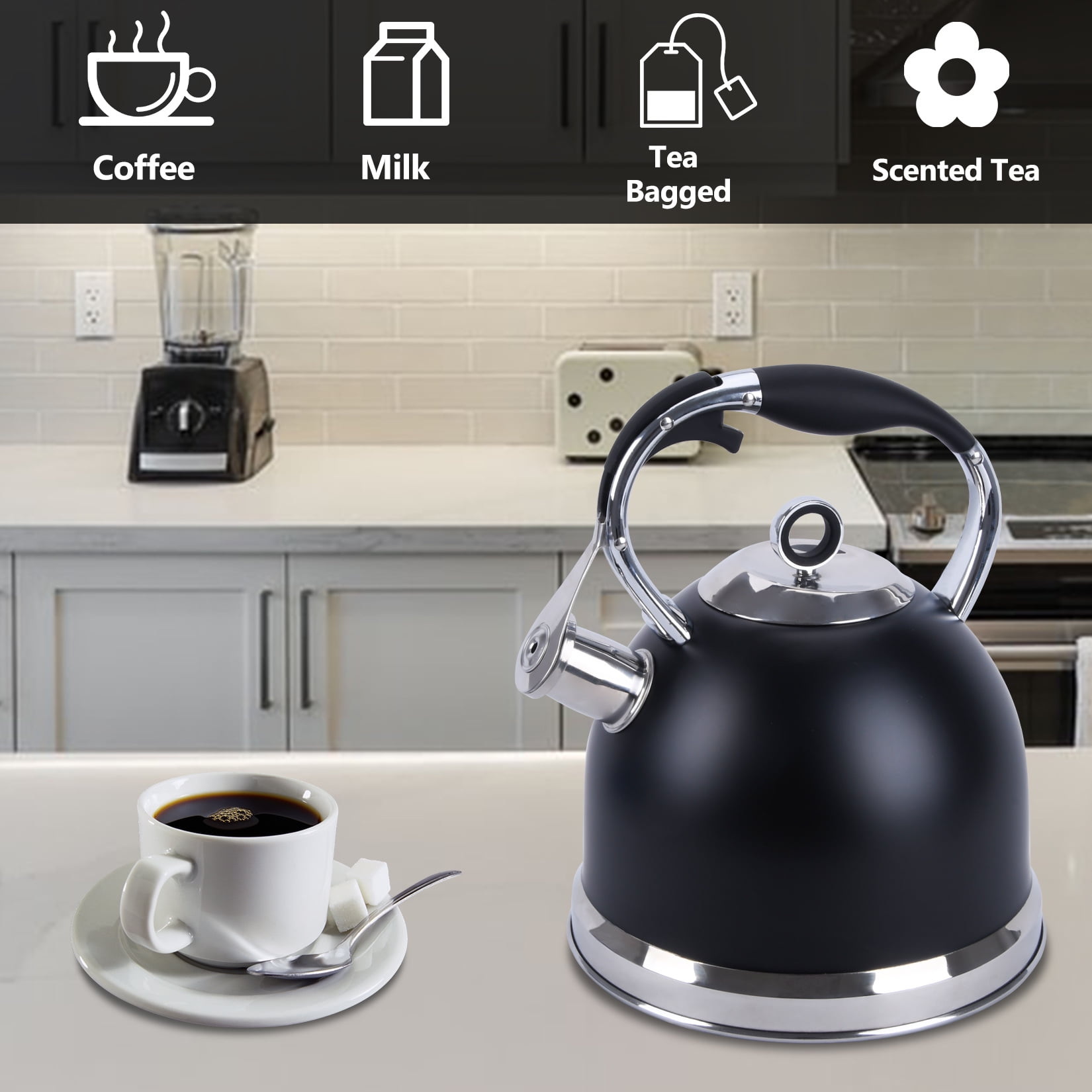 GasSaf 3L Loud Whistling Tea Kettle for Stove Top, Stainless Steel Kettle  with Wood Pattern Handle for Boiling Water Milk or Coffee, Unique Button  Control Kettle Outlet 