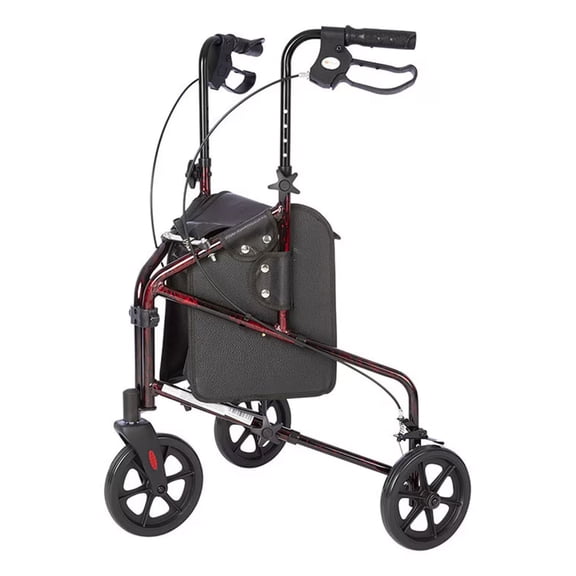 Rhythm Healthcare Rally Lite Aluminum 3-Wheel Folding Walker with Tote, Laser Red