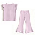 thumbnail image 7 of OGLCCG Girls 2 Piece Summer Outfits Ruffle Sleeve Crewneck T-shirt and Flare Pants Solid Color Casual Cotton Lounge Clothes 1-9 Years, 7 of 7