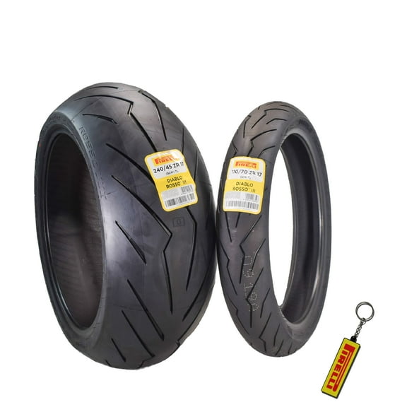 Pirelli Diablo Rosso III 110/70ZR17 Front & 240/45ZR17 Rear Tire Set w/ Keychain