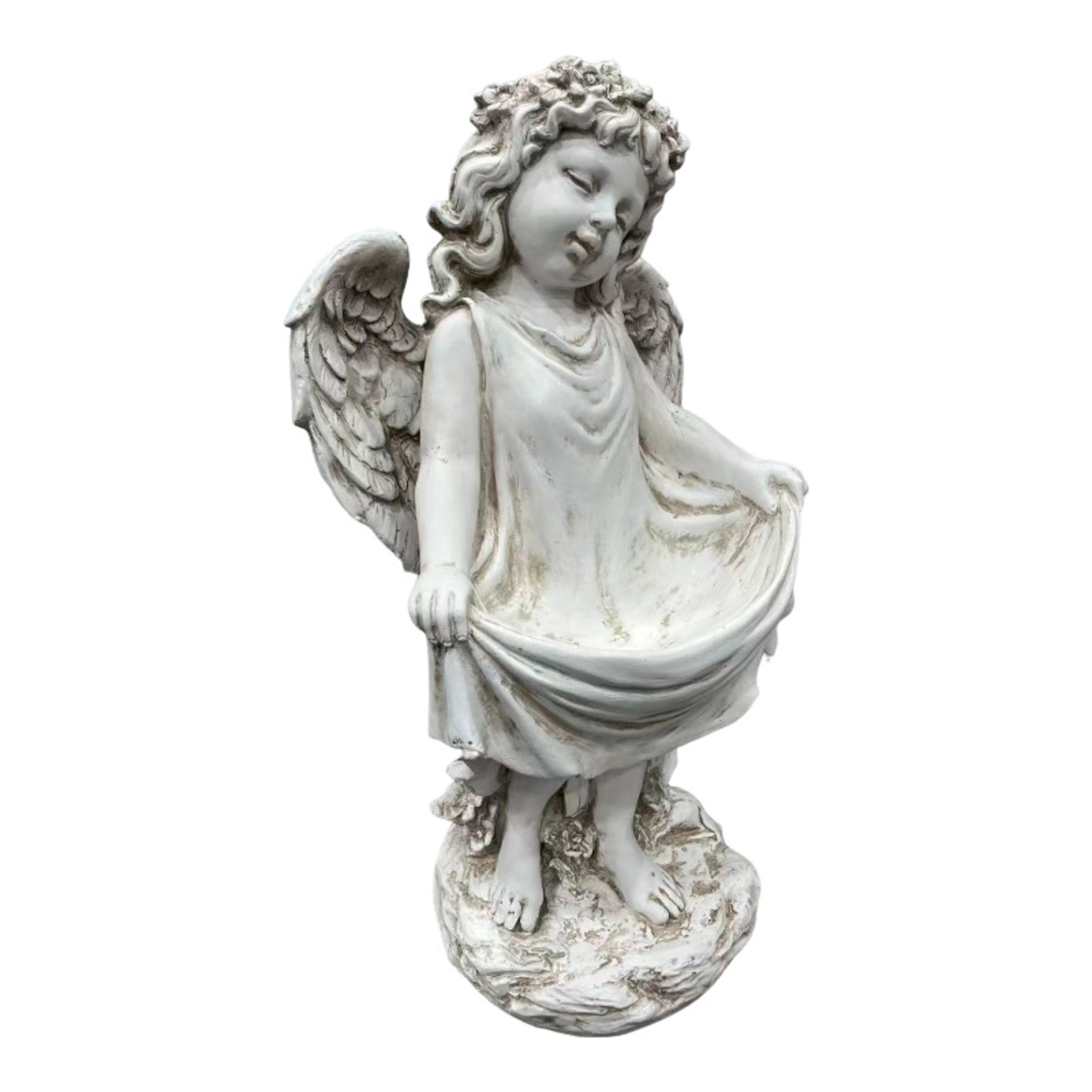 GDF Studio Weathered Angel Cherub Garden Statue, Vintage Off-White Resin Sculpture Figurine, Outdoor Yard Lawn Decor