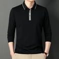 thumbnail image 5 of Autumn Men's Long Sleeve Polo Neckline Vertical Stripe Polo Shirt, 5 of 7