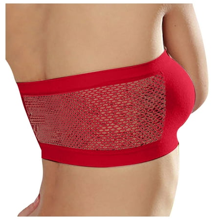 

BIZIZA Women s Bandeau Bra Strapless Everyday Full Coverage Breathable Stretchy Crop Tube Top Bralette Red One Size