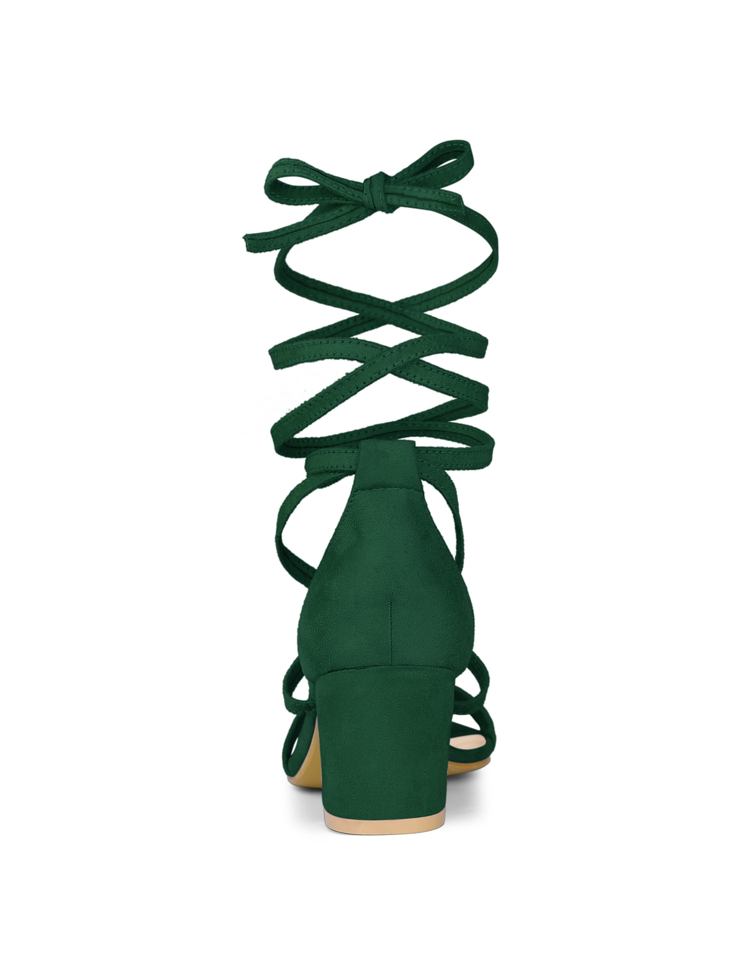 DARING DIVA Women's Lace Up Mid Chunky Heeled Sandals Green 9