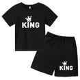 thumbnail image 3 of Conjunto de 2 piezas de camiseta de manga corta y pantalones cortos con estampado de letras de marca de verano, traje deportivo informal para niños y niñas, conjunto de moda para niños, 3 of 5