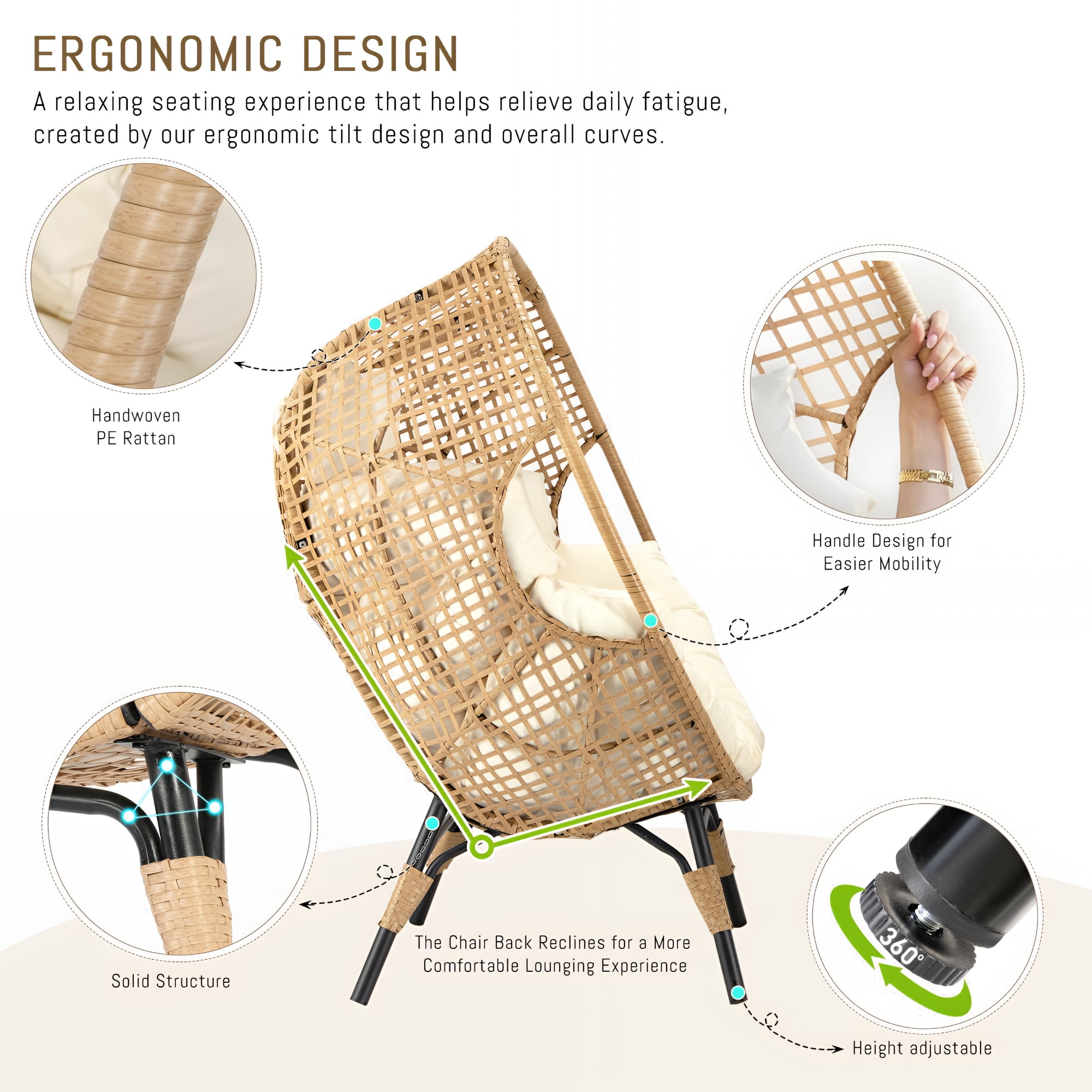 RADIATA Oversized Wicker Egg Chair with Ottoman, Rattan Lounge Chair for Indoor Outdoor Patio, 420lbs Capacity