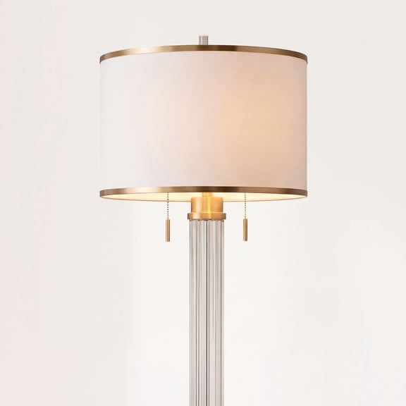 Possini Euro Design Cadence Modern Floor Lamp Standing 62" Tall Crystal Glass Column Satin Brass Linen Drum Shade for Living Room Bedroom Office House