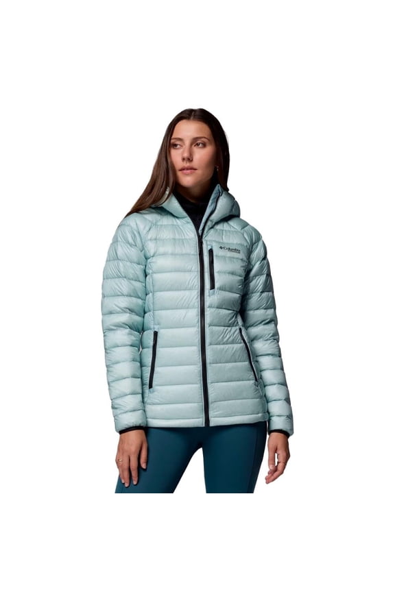 Womens Arctic Crest Down Hooded Jacket, 700 Fill Power Goose Down, Omni-Heat Arctic, Omni-Shield Repellency, Crushed Blue, Medium, 208607