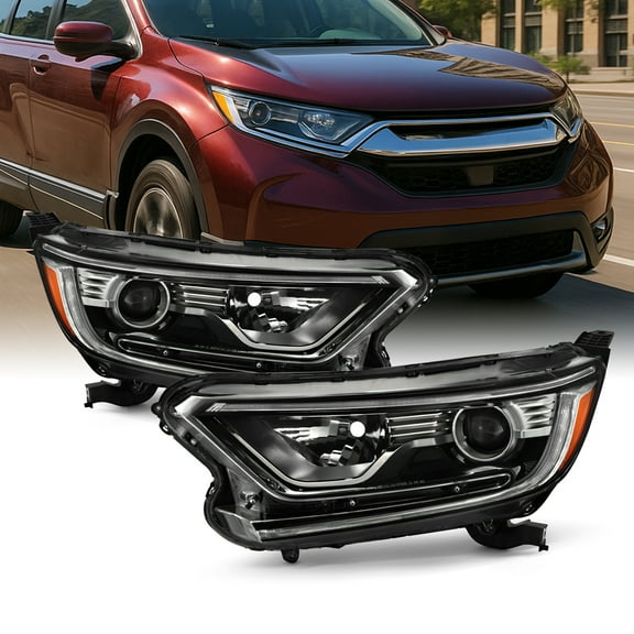 AKKON - Fits 2017-2022 Honda CR-V LX/EX/EX-L 4Dr [Halogen Type] Projector Chrome Headlights Pair w/ LED DRL Running Signal Lamp