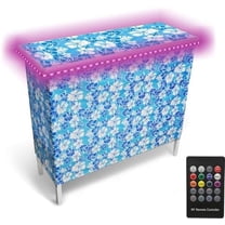 Folding Portable Bar w/LED Lights, Wireless Remote, 2 Bar Skirts, Storage Shelf, & Carrying Case - Hawaiian$$Furniture