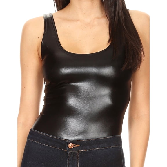 Sakkas Woemn's Gymnastics Dance Party Metallic Bodysuit Leotard Top Made in USA - Black - Small