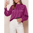 thumbnail image 5 of PRETTYGARDEN Satin Tops for Women Mock Neck Pleated Long Sleeve Shirts | Wrinkle Resistant Silky Blouses,Dressy Casual Fall Clothes,Versatile Business Casual Oufits,Fashion Clothing, 5 of 8