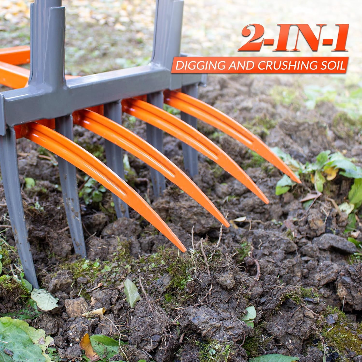 Walensee Broad Fork Tool, Cultivator Tiller Manual Hand Tiller with 9 Tines for Digging and Crushing Soil, 2-in-1 Garden Pitchfork with Sturable U-Shaped Handle for Composting, Spading and Farming