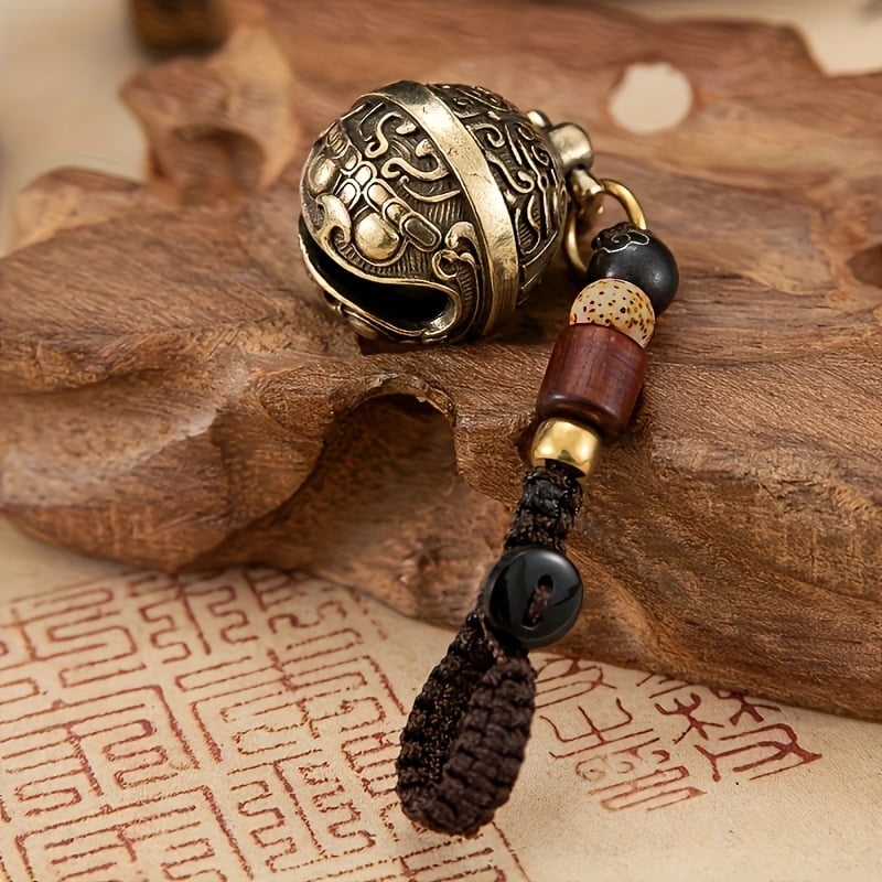 1 copper bell key ring with drawing rope pendant -antique -style brass key ring accessories, key tidling | antique design | brass structure, small bell for crafts,Antique Bronze color-1