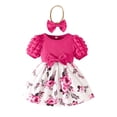 thumbnail image 2 of LYHaoo Floral Print Girls Dress With Bow And Puff Sleeves For Summer Casual Party Occasions，Girls A Line Dresses Sizes 2-3 Years Pink, 2 of 7