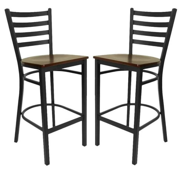Home Square Hercules Series 29" Ladder Back Bar Stool in Mahogany - Set of 2