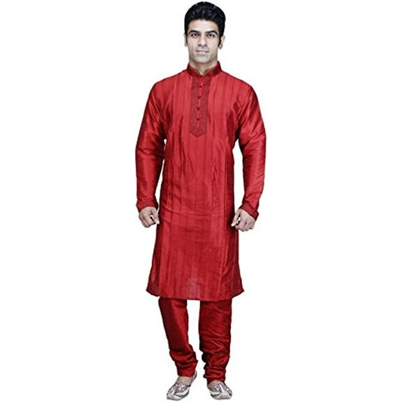 Royal Men's Pintuck Jacquard Silk Blend Kurta & Churidaar Set