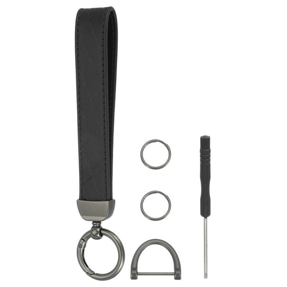 Leather Wristlet Keychain Car Key Chain Wristlet for Women, 7" Key Fob Holder, Black/Black