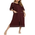 thumbnail image 3 of Ladies Nightgown  Short Sleeved Crew Neck Zip-up Slit Maxi Dress, 3 of 6