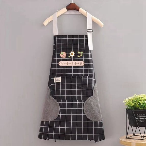 Cute Fashion Adjustable Antifouling With Pocket Waterproof Cleaning Tool Pinafore Apron Household BLACK
