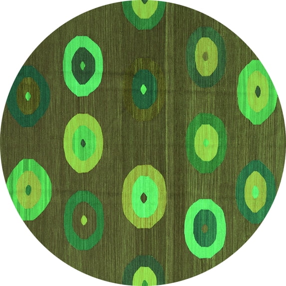 Ahgly Company Indoor Round Abstract Green Contemporary Area Rugs, 4' Round