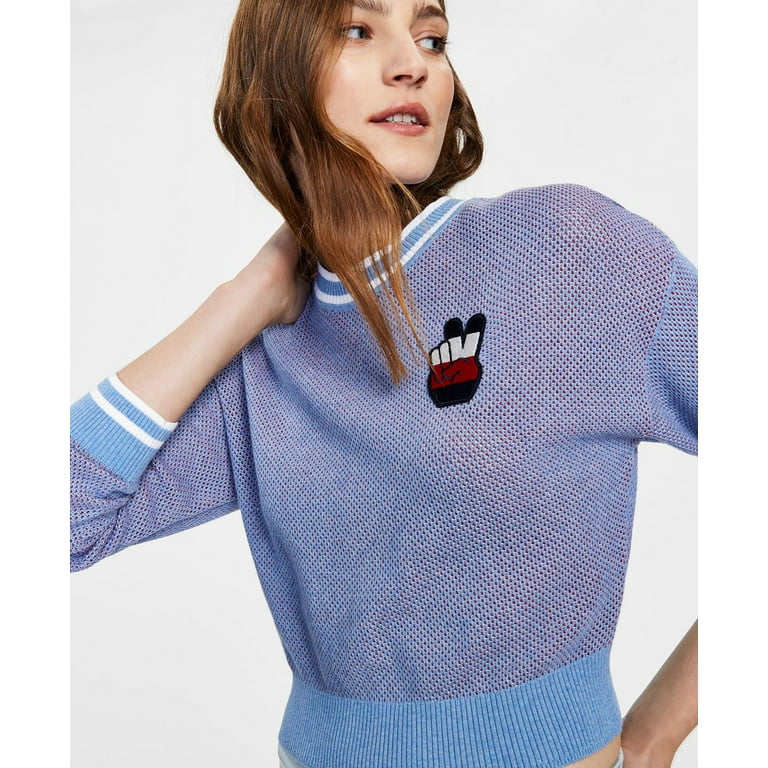 Tommy Hilfiger Tommy Jeans Womens Mesh Stitch Sweater Large Light Blue Heather Walmart