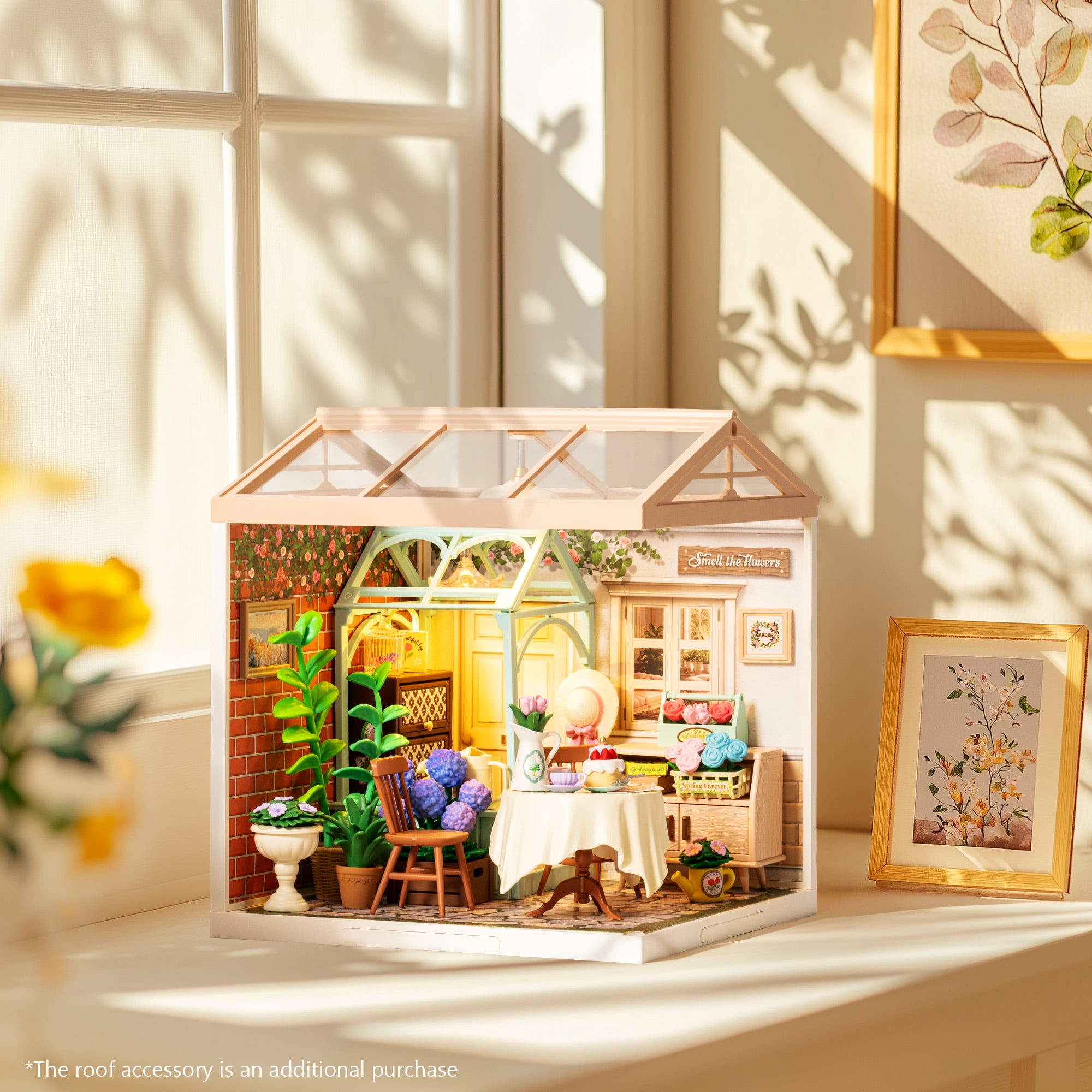 ROBOTIME Super Creator DIY Miniature Dollhouse Kit-Blooming Tea Garden,Plastic Tiny House Building Set Craft Kits,Gifts for Teens Adults