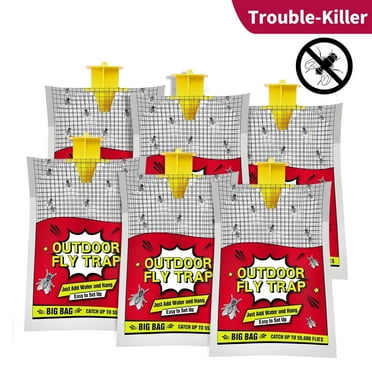 Trouble-Killer Fly Traps Outdoor, Big Bag Fly Catchers Outdoor - 6 Traps, Fly Traps Outdoor Hanging, Fly Bags Outdoor Disposable, Horse Fly Trap, Fly Killer, Stable Horse Ranch Orchard Fly Trap