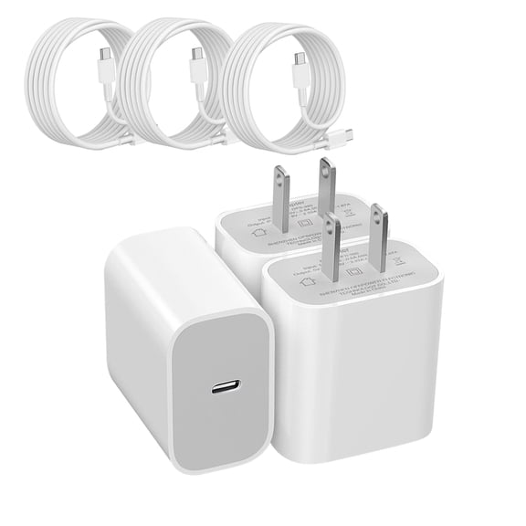 Phone Charger USB C Charger Block, Dual Port Type C Wall Charger Fast Charging Adapter Cube for i Phone 15/15 Pro/15 Pro Max/15 Plus/XS/XR/X, i Pad, Sam sung, More，3 Pack White