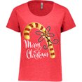 thumbnail image 3 of Inktastic Merry Christmas Red and Gold Candy Cane Women's Plus Size T-Shirt, 3 of 5