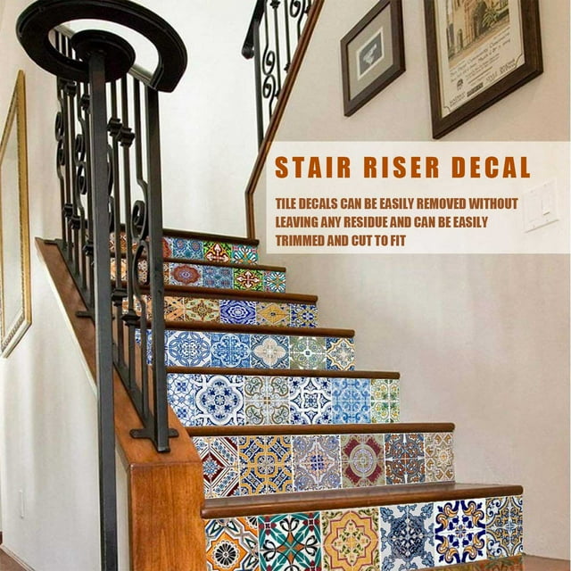 Peel and Stick Tile Backsplash Stair Riser Decals DIY Tile Decals Mexican Traditional Talavera Waterproof Home Decor Staircase Decal Stair Mural Decals