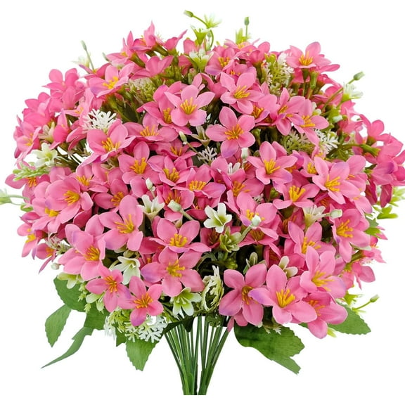 5 Bundles Artificial Silk Lily Flowers Fake Lilies Floral Faux Bouquet for Wedding DIY Decoration Indoor Outdoor Vase Table Centerpieces Kitchen Party Porch Arrangement (Pink)