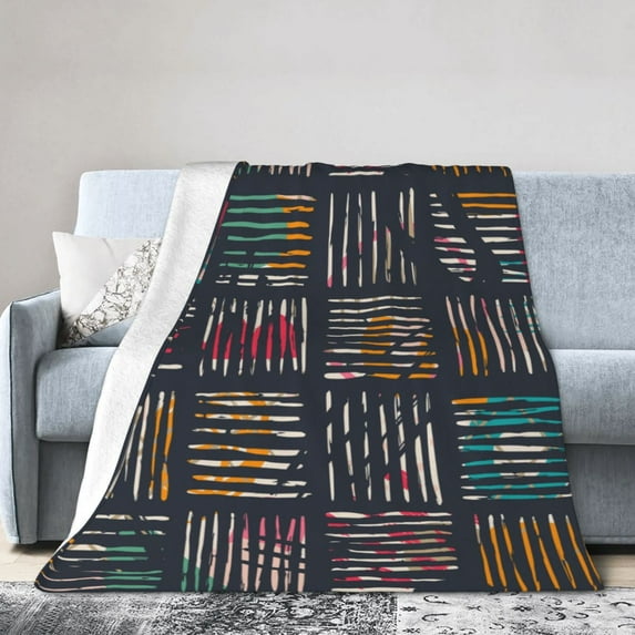 DouZhe Ultra-Soft Micro Fleece Lightweight Flannel Bed Blanket, Abstract Modern Lines Print Cozy Warm Throw Blankets, 80"x60"