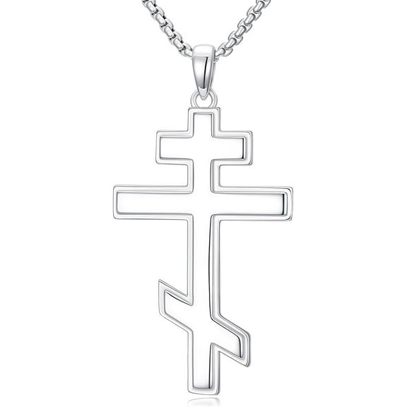 Orthodox Cross Necklace 925 Sterling Silver Russian Orthodox Cross Pendant Necklace Jewelry Gifts for Men, w/Stainless Steel Chain 22” 2”