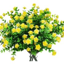 Viworld 6 Bundles Artificial Flowers Fall Autumn Outdoor Fake UV Resistant Plants Faux Plastic Greenery Shrubs for Outside Hanging Planter Home Kitchen Office Wedding Garden Decor(Yellow)