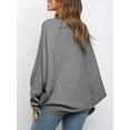 thumbnail image 3 of Women'S Oversized Crewneck Sweater Batwing Puff Long Sleeve Cable Slouchy Pullover Jumper Tops Grey L, 3 of 4