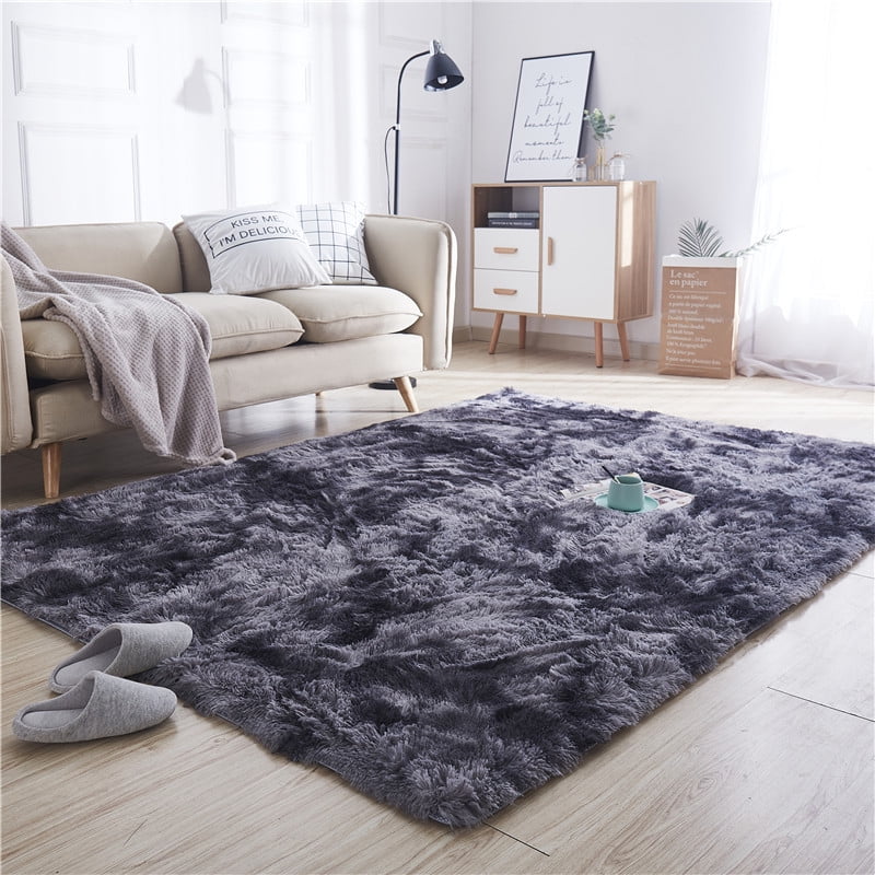 TYSYA Fluffy Plush Rug Living Room Decor Polyester Ultra Soft Silky Eco-Friendly Dark Gray Suitable for Bedroom Childrens Room,50x80cm 