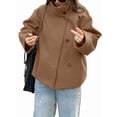thumbnail image 2 of Women Crop Pea Coat Winter Loose Casual Short Jacket Outwear Coffee L, 2 of 7