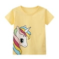 thumbnail image 4 of HILEELANG Toddler Girl Short Sleeve Cotton Crewneck Unicorn Graphic T-Shirt, 3 Pack (Pink/Yellow, 4T), 4 of 4