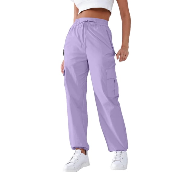 Women High Waist Cargo Pants Straight Leg Baggy Drawstring Trousers Workout Hiking Cargo Pants with Zipper Pockets