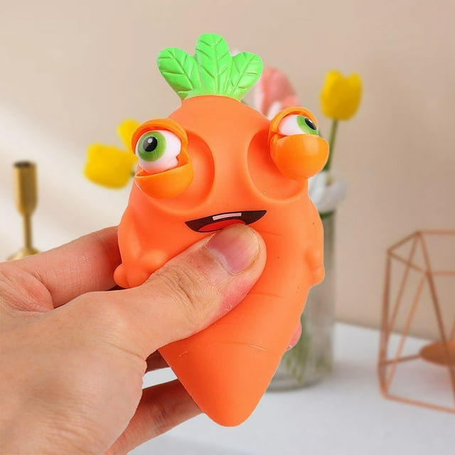 Carrot Stress Toy - Soft Material, Durable, Unique Eye-Popping Design, Suitable for All Ages, Perfect for Stress Relief & Gift