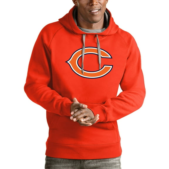 Men's Antigua Orange Chicago Bears Logo Victory Pullover Hoodie