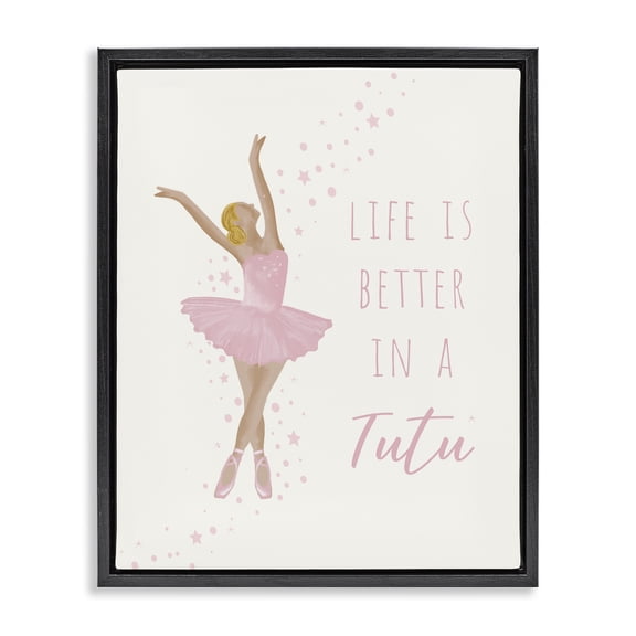 Stupell Industries Life Is Better In Tutu Quotes and Sayings Painting Black Floater Framed Canvas Art Print Wall Art, 17 x 21