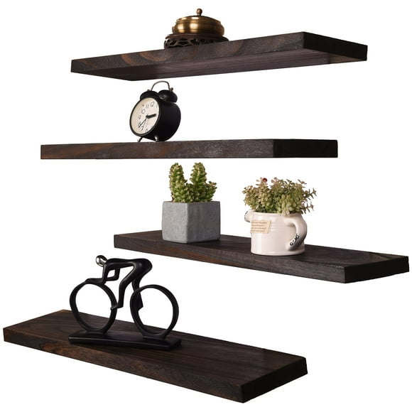 HXSWY Étagères Flottantes Rustiques de 24 Pouces pour Décoration Murale Étagère Murale en Bois Style Ferme pour Salle de Bain Cuisine Chambre Salon Ensemble de 4 Marron