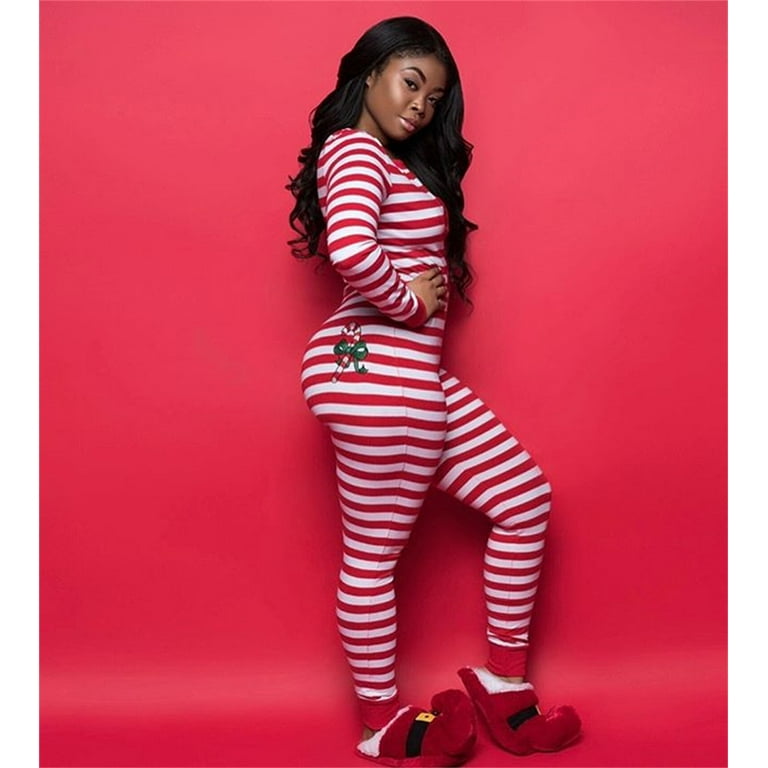 Christmas Onesie for Women Striped Jumpsuit Romper One Piece