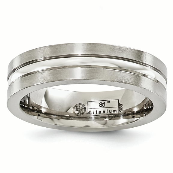 Edward Mirell Titanium Brushed&Polished w/Sterling Silver 6mm Band EMR182