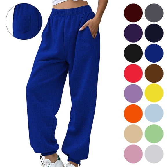 Women's Jogger Sweatpants with 3 Pockets Adjustable Cuffed Ankle Elastic Waist Drawstring Athletic Lounge Pants for Running Gym Workout